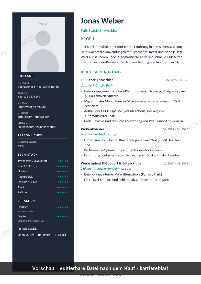 Lebenslauf „Code“ — IT & Tech